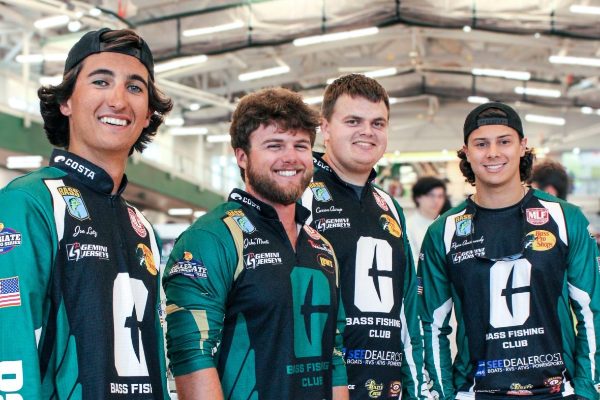 Bass Fishing Club students standing next to each other and smiling